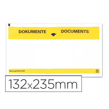 SOBRE AUTOADHESIVO Q-CONNECT PORTADOCUMENTOS MULTILINGUE 225X122 MM VENTANA TOTALMENTE TRANSPARENTE 