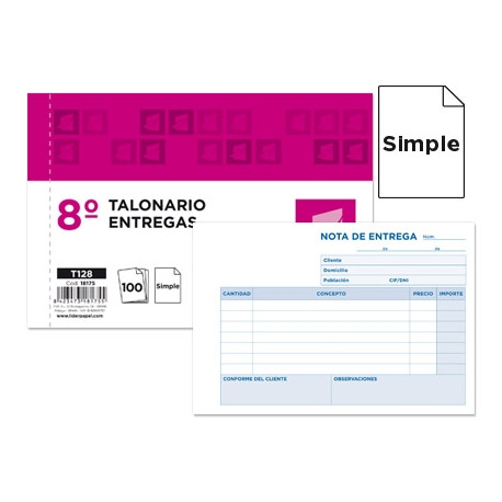 TALONARIO LIDERPAPEL ENTREGAS 8 ORIGINAL T128 APAISADO