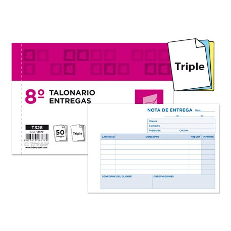 TALONARIO LIDERPAPEL ENTREGAS 8 ORIGINAL Y 2 COPIAS T328 APAISADO