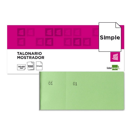 TALONARIO LIDERPAPEL MOSTRADOR 60X145 MM TL06 VERDE CON MATRIZ