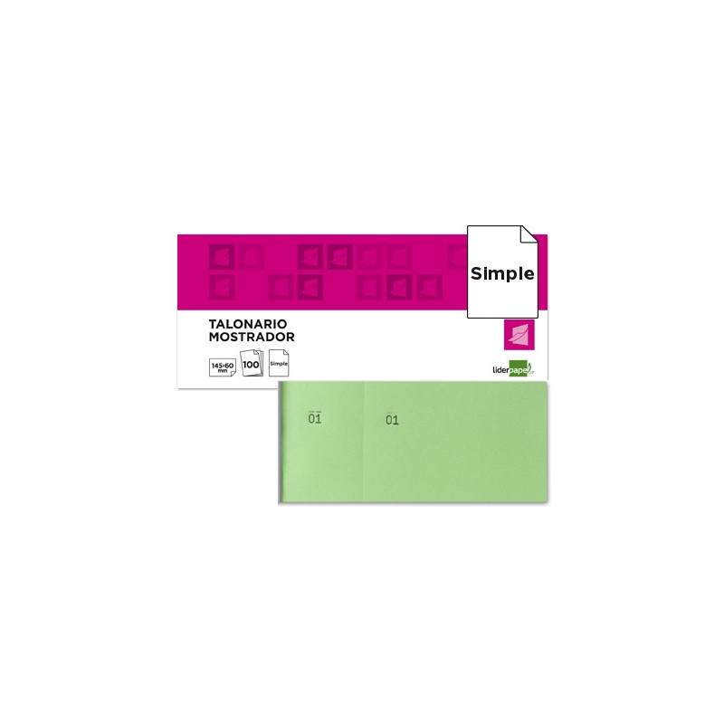 TALONARIO LIDERPAPEL MOSTRADOR 60X145 MM TL06 VERDE CON MATRIZ