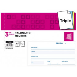 TALONARIO LIDERPAPEL RECIBOS 3/F APAISADO ORIGINAL Y 2 COPIAS SIN MATRIZ