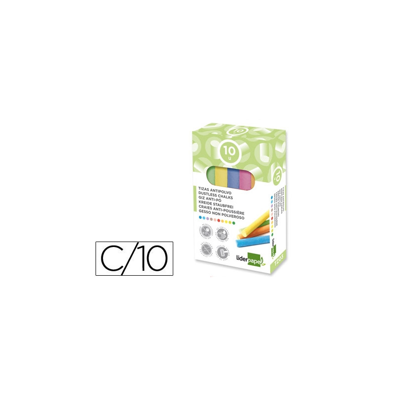 TIZA COLOR ANTIPOLVO LIDERPAPEL -CAJA DE 10 UNIDADES