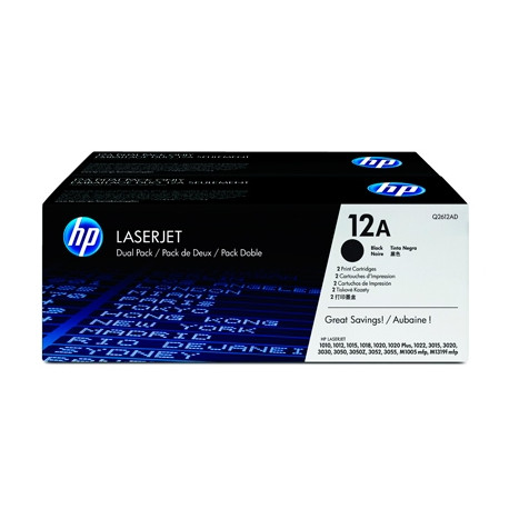 TONER HP LASERJET 1010 1012 1015 1018 1020 1022 3015 3020 3030 3050 3052 3055 12A NEGRO PACK 2 2.000