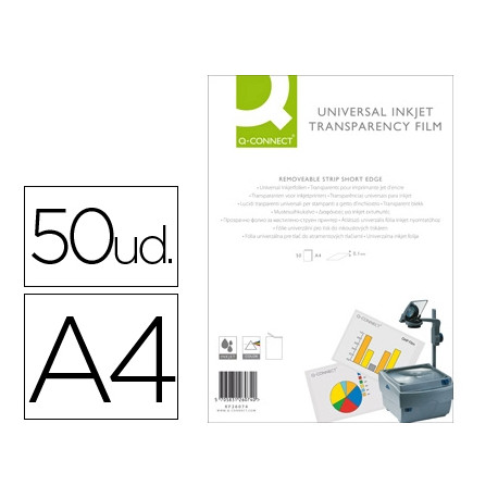 TRANSPARENCIA Q-CONNECT DIN A4 DE ALTA CALIDAD KF26074 PARA INK-KET CAJA DE 50 HOJAS