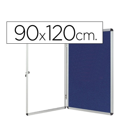 VITRINA DE ANUNCIOS Q-CONNECT MURAL GRANDE FIELTRO AZUL CON PUERTA Y MARCO CON CERRADURA 120X90 CM