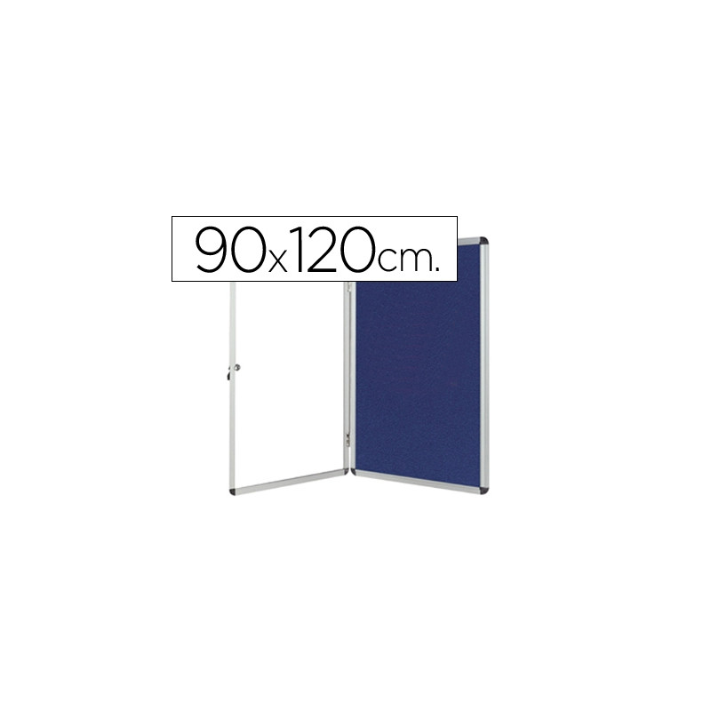 VITRINA DE ANUNCIOS Q-CONNECT MURAL GRANDE FIELTRO AZUL CON PUERTA Y MARCO CON CERRADURA 120X90 CM