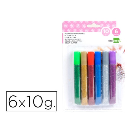 PURPURINA PEGAMENTO LIDERPAPEL FANTASIA COLORES METALICOS BLISTER DE 6 UNIDADES DE 10 GR