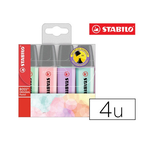 ROTULADOR STABILO BOSS PASTEL FLUORESCENTE 70 ESTUCHE DE 4 UNIDADES COLORES SURTIDOS