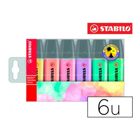 ROTULADOR STABILO BOSS PASTEL FLUORESCENTE 70 ESTUCHE DE 6 UNIDADES SURTIDAS