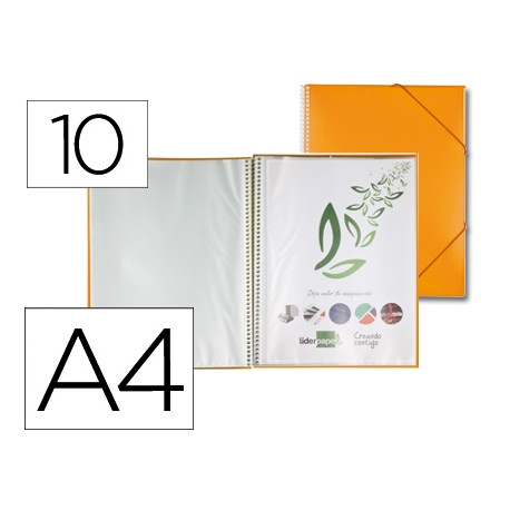 CARPETA LIDERPAPEL ESCAPARATE CON ESPIRAL 10 FUNDAS POLIPROPILENO DIN A4 NARANJA