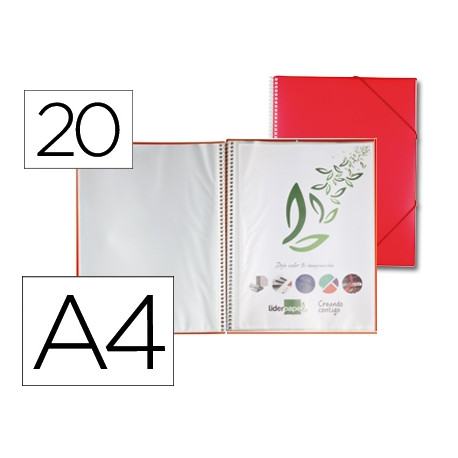 CARPETA LIDERPAPEL ESCAPARATE CON ESPIRAL 20 FUNDAS POLIPROPILENO DIN A4 ROJO