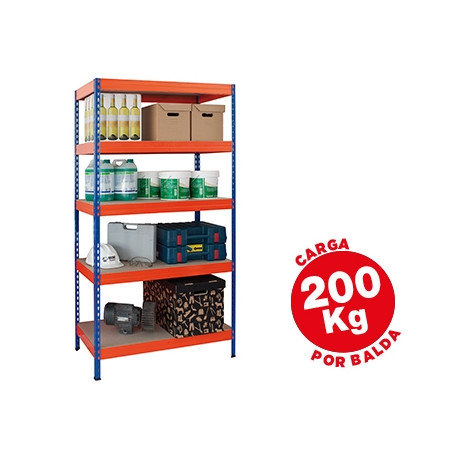 ESTANTERIA METALICA AR STORAGE 180X90X45 CM 5 ESTANTES 200KG POR ESTANTE BANDEJAS DE MADERASIN TORNI