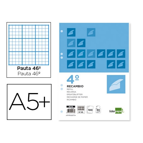 RECAMBIO LIDERPAPEL CUARTO 100 HOJAS 60G/M2 RAYADO N 46 6 TALADROS