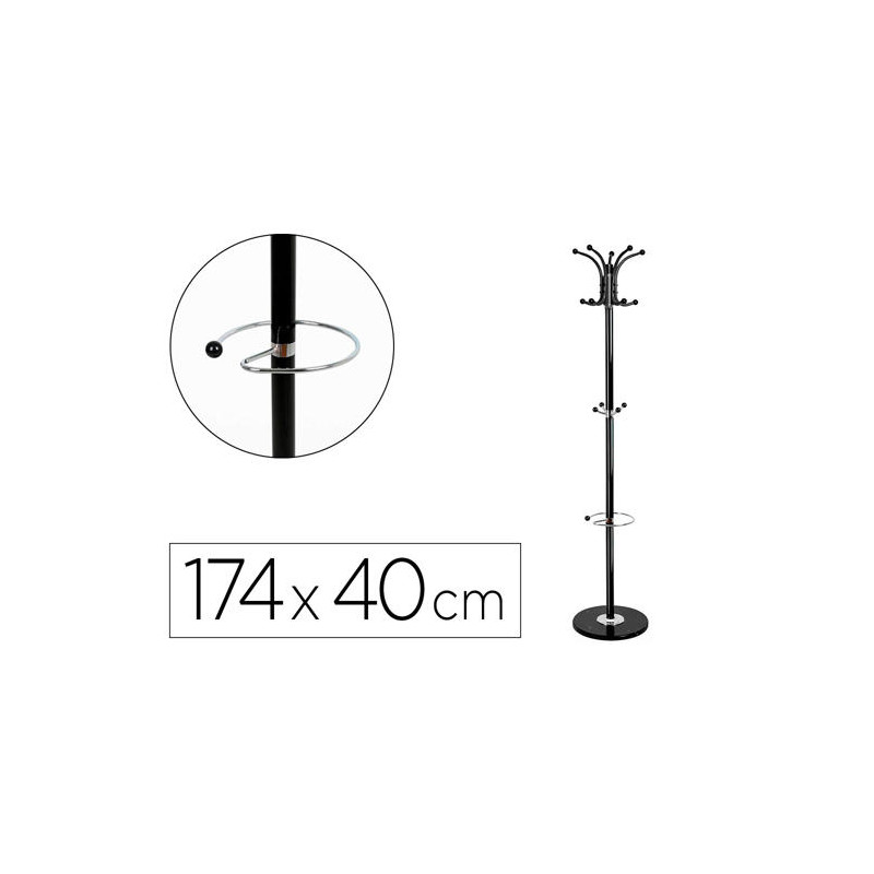 PERCHERO METALICO Q-CONNECT NEGRO DE PIE 10 COLGADORES Y PARAGUERO 174X40 CM