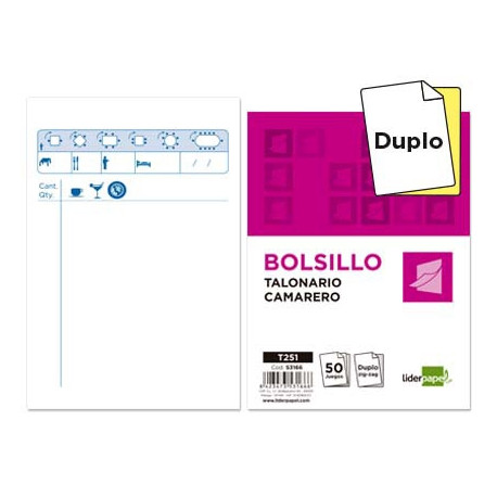 TALONARIO LIDERPAPEL CAMARERO BOLSILLO ORIGINAL Y COPIA T251 ZIG ZAG