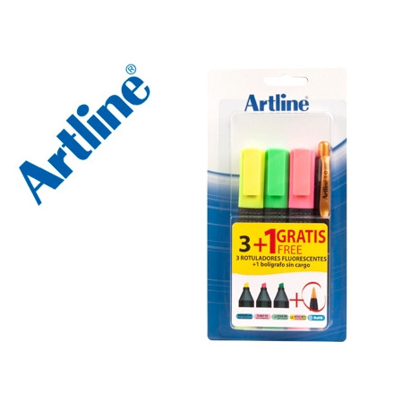 ROTULADOR ARTLINE FLUORESCENTE EK-660 BLISTER DE 3 UNIDADES + 1 BOLIGRAFO SERIE 7000 SIN CARGO