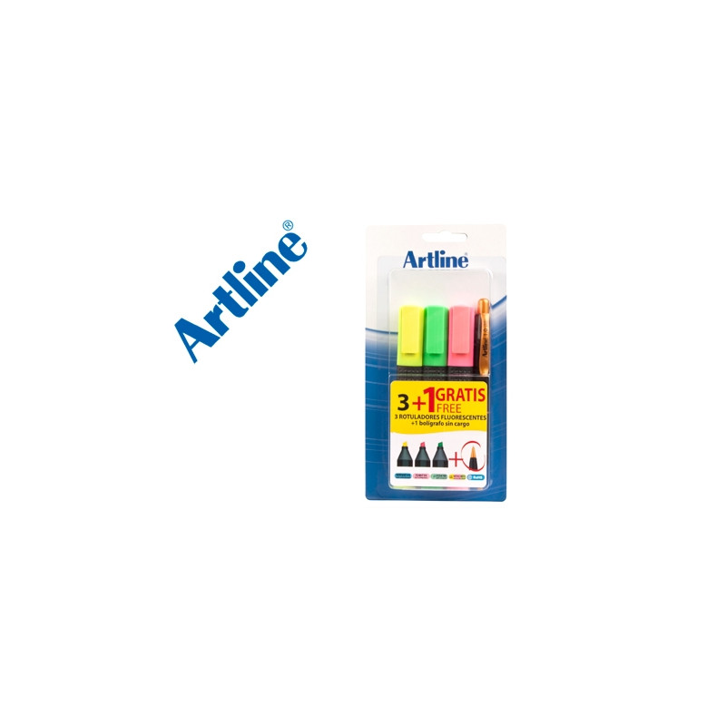 ROTULADOR ARTLINE FLUORESCENTE EK-660 BLISTER DE 3 UNIDADES + 1 BOLIGRAFO SERIE 7000 SIN CARGO