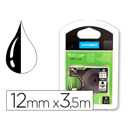 CINTA DYMO NEGRO BLANCO 12MM X3,5 MT D1 NYLON