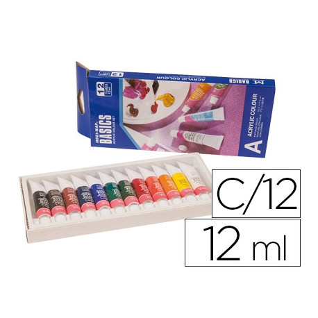 PINTURA ACRILICA ARTIST CAJA CARTON DE 12 COLORES SURTIDOS TUBO DE 12 ML