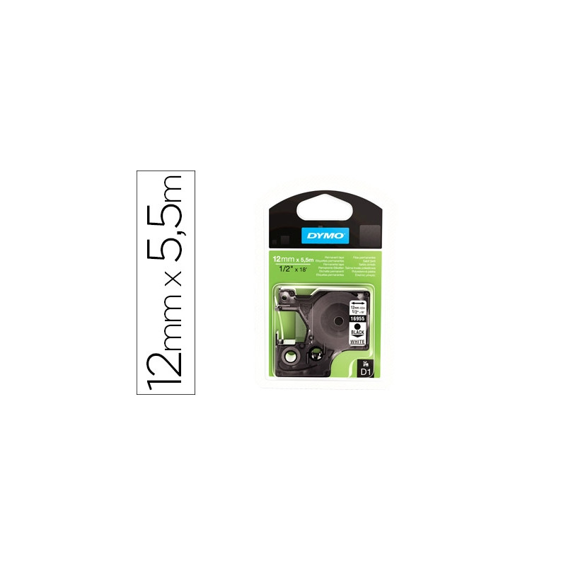 CINTA DYMO NEGRO BLANCO 12MM X 5,5 MT D1 POLYESTER ADHESIVO PERMANENTE