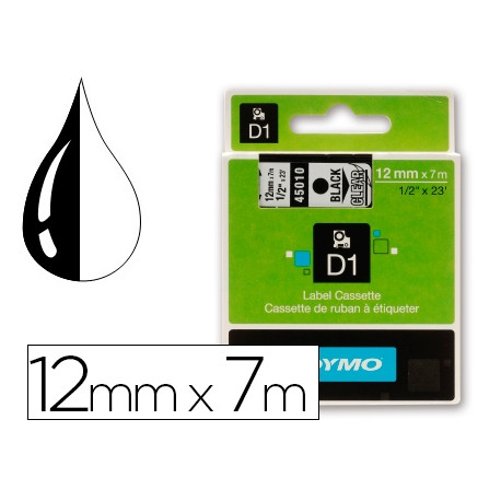 CINTA DYMO NEGRO TRANSPARENTE 12MM X7 MT D1