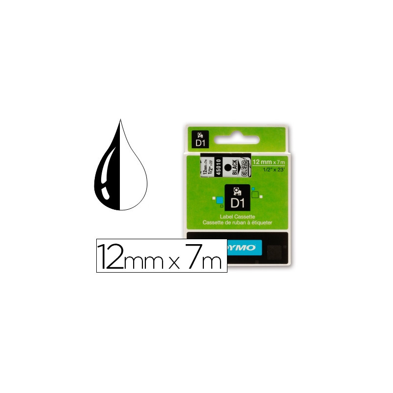 CINTA DYMO NEGRO TRANSPARENTE 12MM X7 MT D1