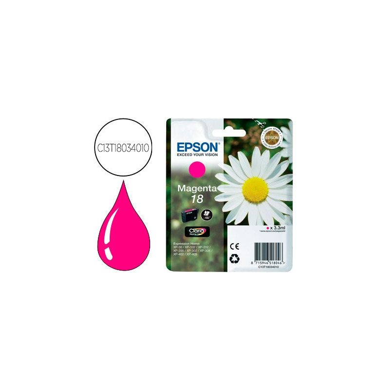 INK-JET EPSON T18 MAGENTA EXPRESSION HOME XP-102 XP-205 XP-305 XP-405 CAPACIIDAD 180 PAG