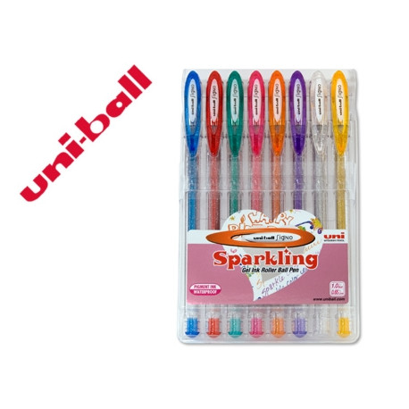 BOLIGRAFO UNI BALL UM-120 SIGNO 0,7 MM TINTA GEL ESTUCHE DE 8 COLORES CON PURPURINA