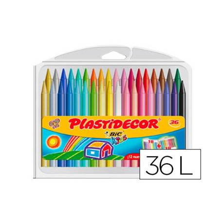 LAPICES CERA PLASTIDECOR CAJA DE 36 COLORES SURTIDOS