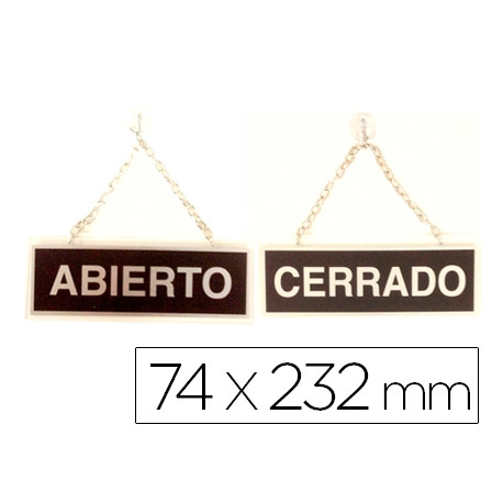 LETRERO METALICO SERIGRAFIADO ABIERTO Y CERRADO CON CADENA Y VENTOSA PARA COLGAR DE 74X232 MM