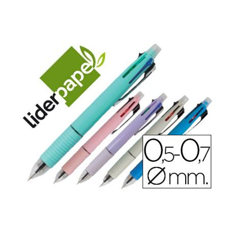 BOLIGRAFO LIDERPAPEL 5 EN 1 AZUL NEGRO ROJO VERDE 0,7M Y PORTAMINAS 0,5MM