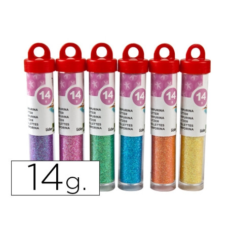 PURPURINA LIDERPAPEL FANTASIA COLORES METALICOS PASTELES BOTE DE 14 GR