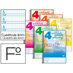 CUADERNO ESPIRAL LIDERPAPEL FOLIO PAUTAGUIA TAPA DURA 80H 75 GR CUADRO PAUTADO 4MMCON MARGEN COLORES