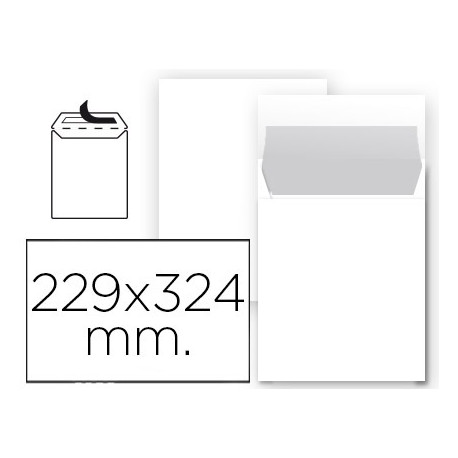 SOBRE LIDERPAPEL BOLSA N 8 BLANCO DIN 229X324 MM TIRA DE SILICONA PAQUETE DE 25 UNIDADES