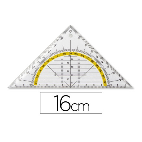 ESCUADRA LIDERPAPEL GEOMETRIA 16 CM PLASTICO CRISTAL CON PESTA?A DE SUJECCION