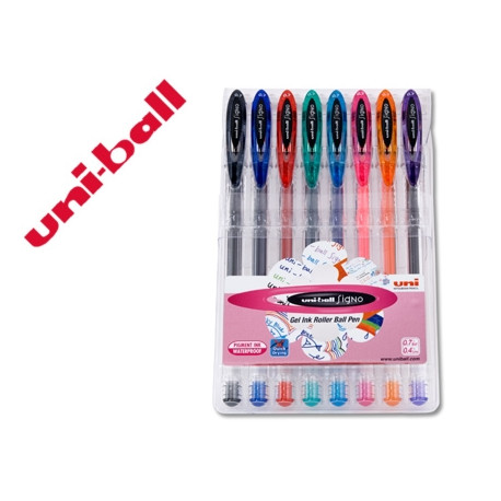 BOLIGRAFO UNI BALL UM-120 SIGNO 0,7 MM TINTA GEL ESTUCHE DE 8 COLORES BASICOS