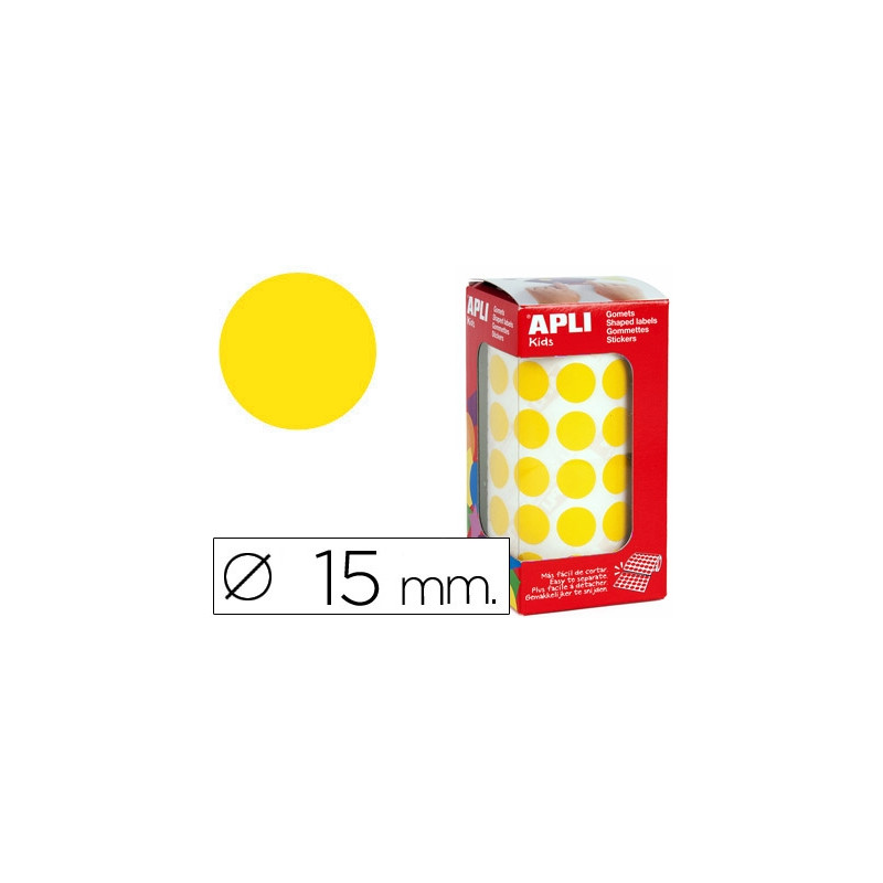 GOMETS AUTOADHESIVOS CIRCULARES 15 MM AMARILLO EN ROLLO CON 2832 UNIDADES