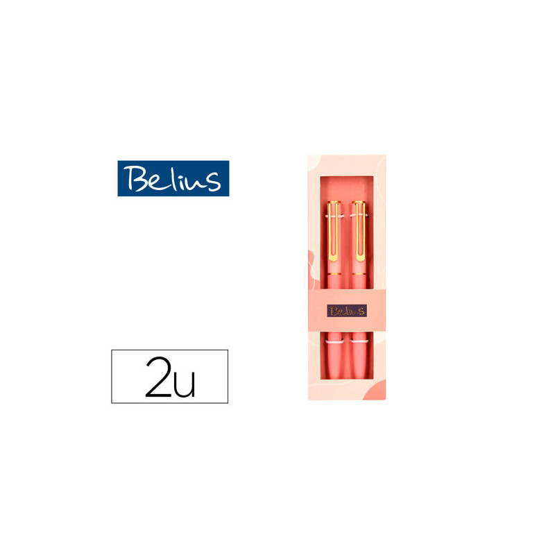 BOLIGRAFO BELIUS BARI SET CON 2 BOLIGRAFOS COLOR ROSA PUNTA 1 MM TINTA AZUL EN CAJA DE REGALO