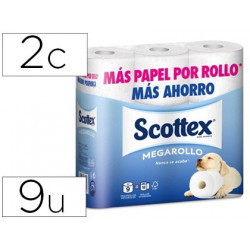 PAPEL HIGIENICO SCOTTEX MEGARROLLO DOBLE LARGO 2 CAPAS PAQUETE DE 6 ROLLOS