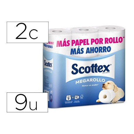 PAPEL HIGIENICO SCOTTEX MEGARROLLO DOBLE LARGO 2 CAPAS PAQUETE DE 6 ROLLOS