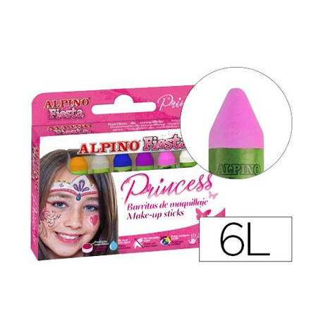 BARRA MAQUILLAJE ALPINO ESTUCHE DE MAQUILLAJE PRINCESS 6 COLORES SURTIDOS