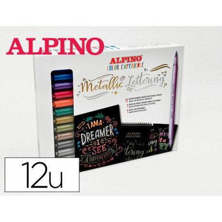 ROTULADOR ALPINO METALLIC LETTERING DOBLE PUNTA ESTUCHE DE 12 UNIDADES COLORES SURTIDOS