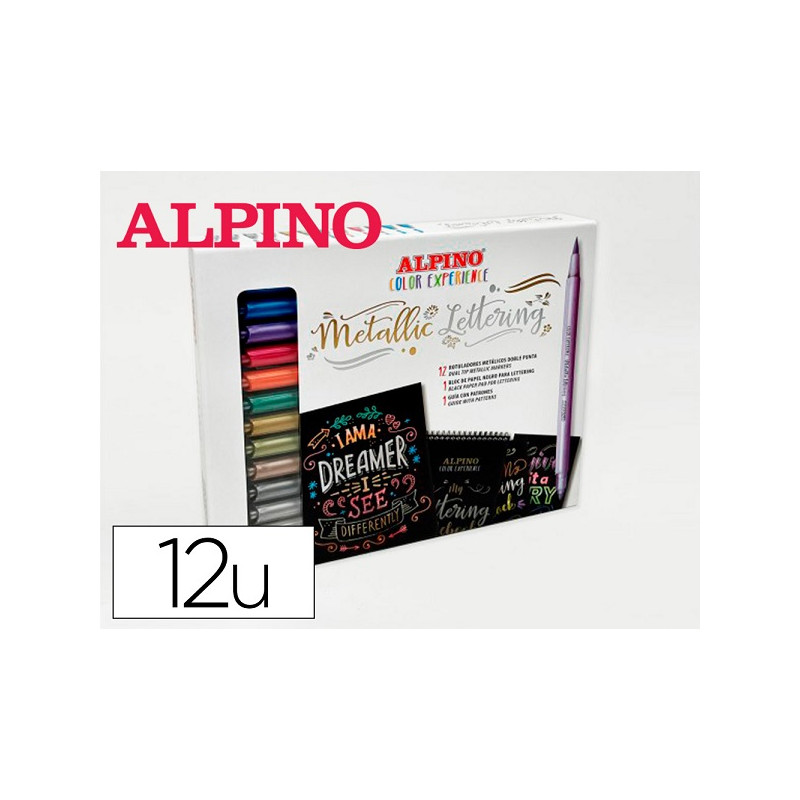 ROTULADOR ALPINO METALLIC LETTERING DOBLE PUNTA ESTUCHE DE 12 UNIDADES COLORES SURTIDOS