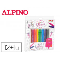 SET DE DIBUJO ALPINO INICIACION AL LETTERING 12 ROTULADORES PUNTA FINA Y PUNTA PINCEL COLORES SURTID