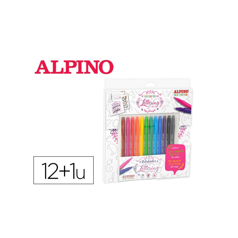 SET DE DIBUJO ALPINO INICIACION AL LETTERING 12 ROTULADORES PUNTA FINA Y PUNTA PINCEL COLORES SURTID