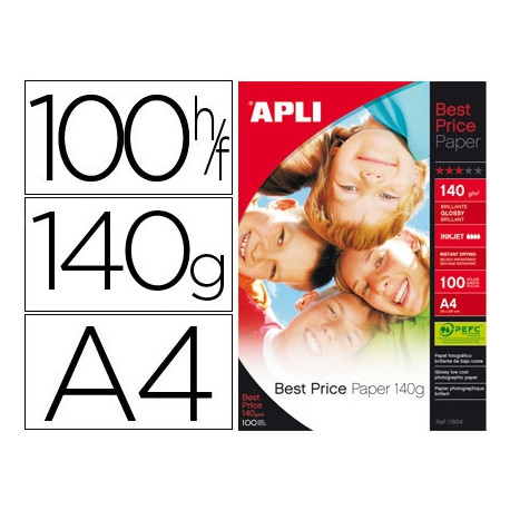 PAPEL FOTOGRAFICO APLI GLOSSY DIN A4 140 GR