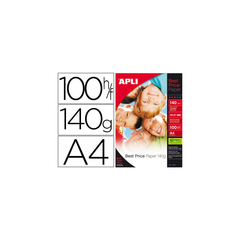 PAPEL FOTOGRAFICO APLI GLOSSY DIN A4 140 GR