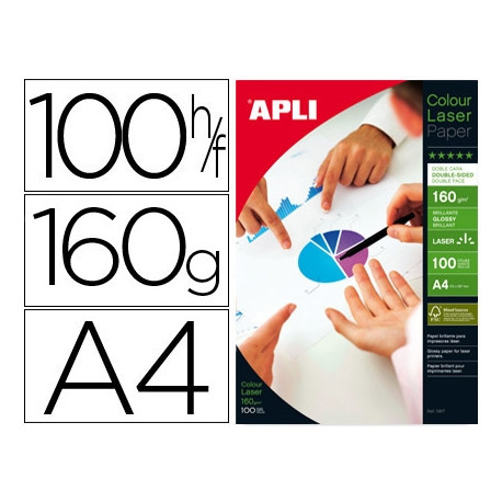 PAPEL FOTOGRAFICO APLI GLOSSY DOBLE CARA DIN A4 PACK DE 100 HOJAS 160 GR