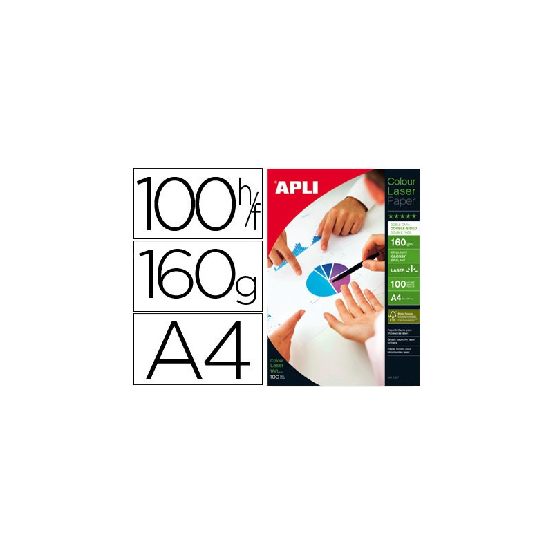 PAPEL FOTOGRAFICO APLI GLOSSY DOBLE CARA DIN A4 PACK DE 100 HOJAS 160 GR